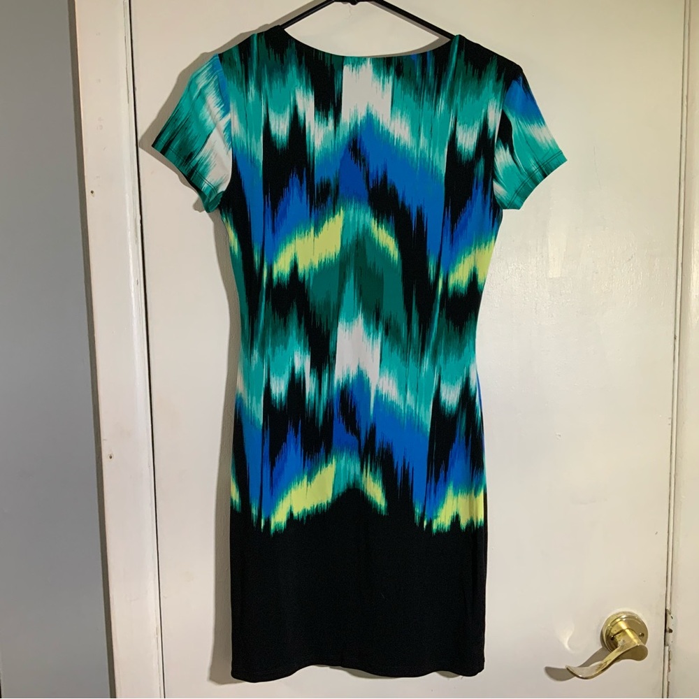 J-Lo Zig Zag Colorful Bodycon Cap Sleeve Mini Dress SZ XS - Picture 9 of 11